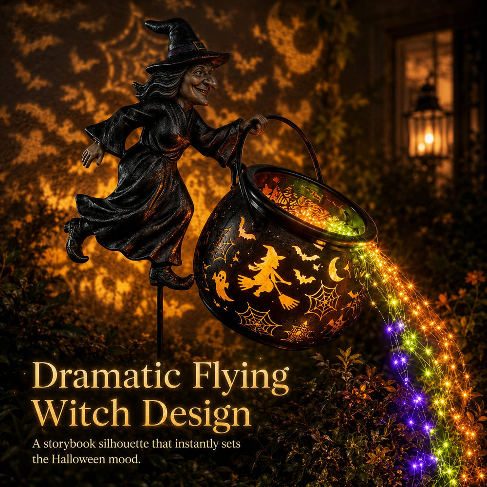 Halloween Witch Cauldron Garden Light with Colorful Glow and Spooky Projections 2