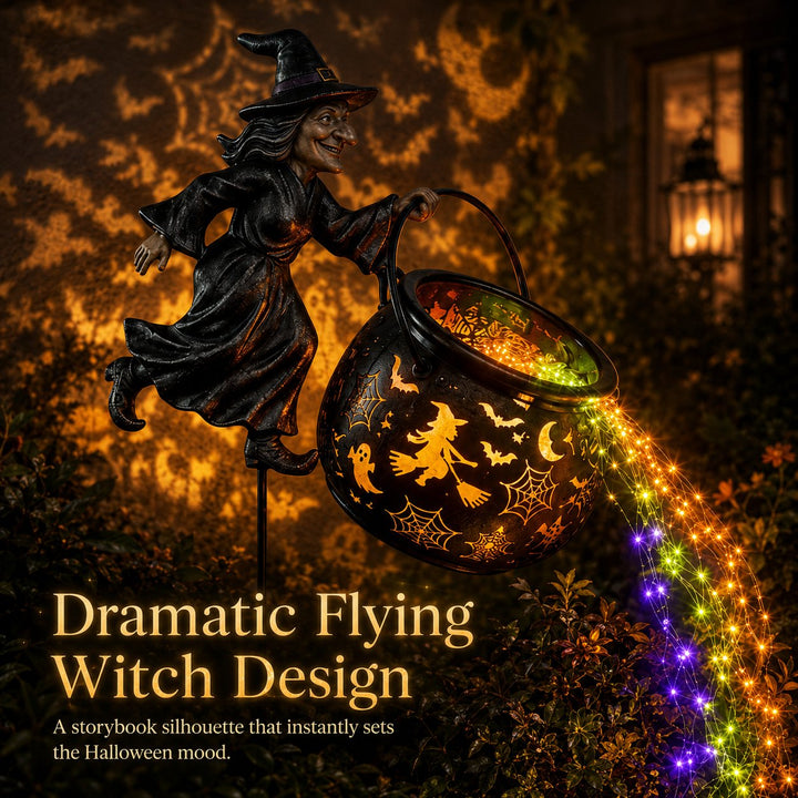 Halloween Witch Cauldron Garden Light with Colorful Glow and Spooky Projections 2