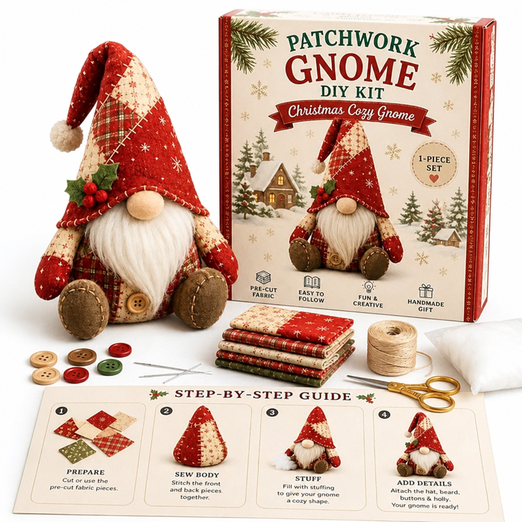 DIY Patchwork Gnome Sewing Kit for Beginners with Pre-Cut Fabric 13