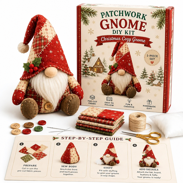 DIY Patchwork Gnome Sewing Kit for Beginners with Pre-Cut Fabric 13