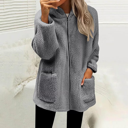 Women's High Collar Fleece Jacket with Front Zip and Pockets 9