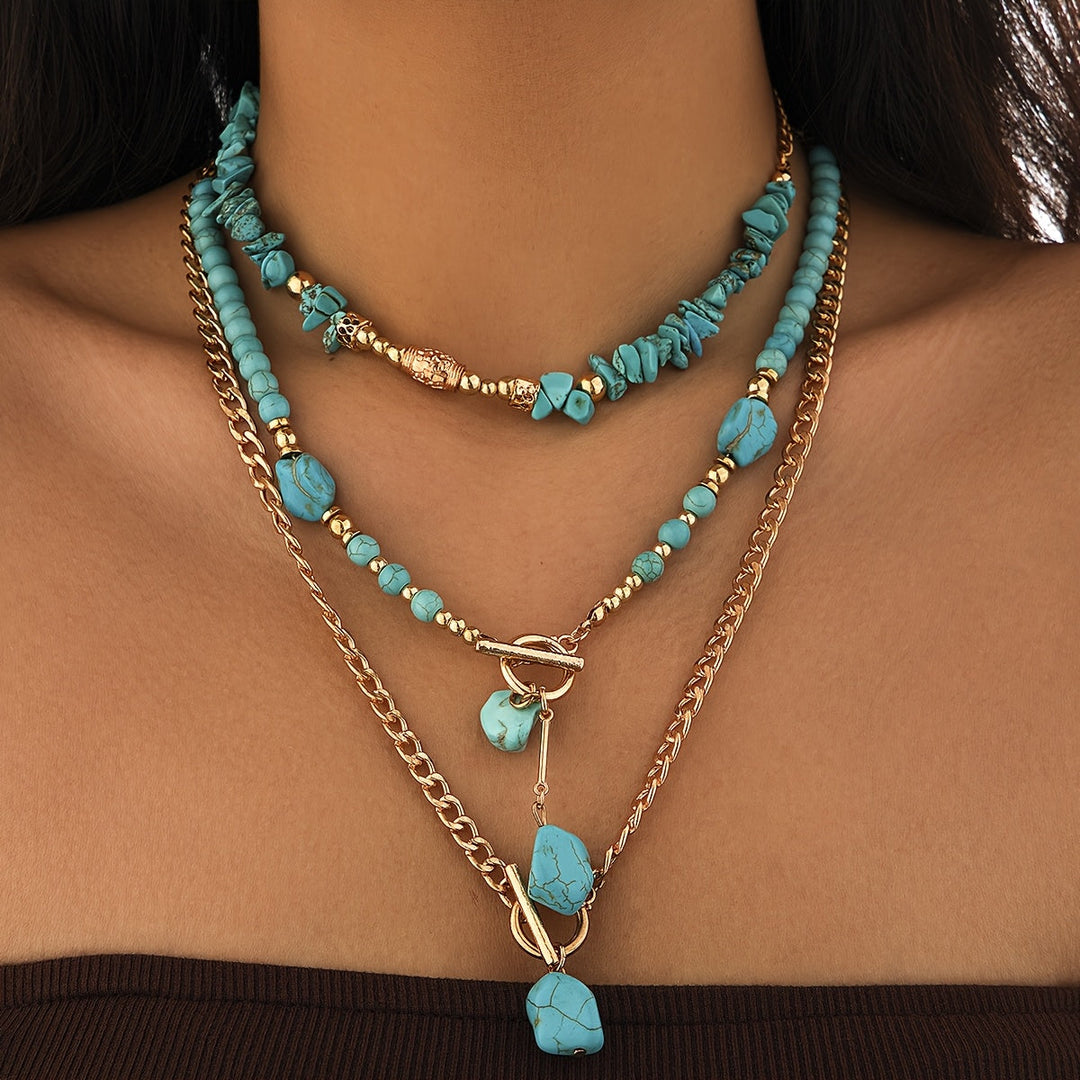 Bohemian Turquoise Beaded Layered Necklace Set of 3 for Women 6