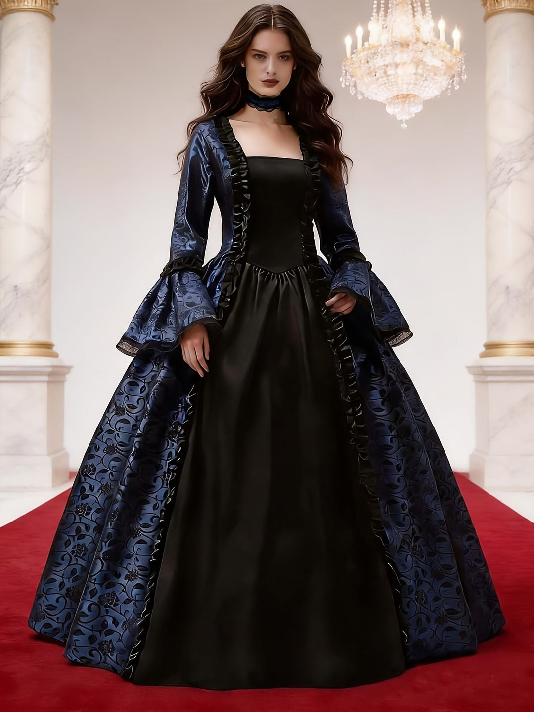 Women's Gothic Vampire Halloween Costume Dress with Flared Sleeves 2