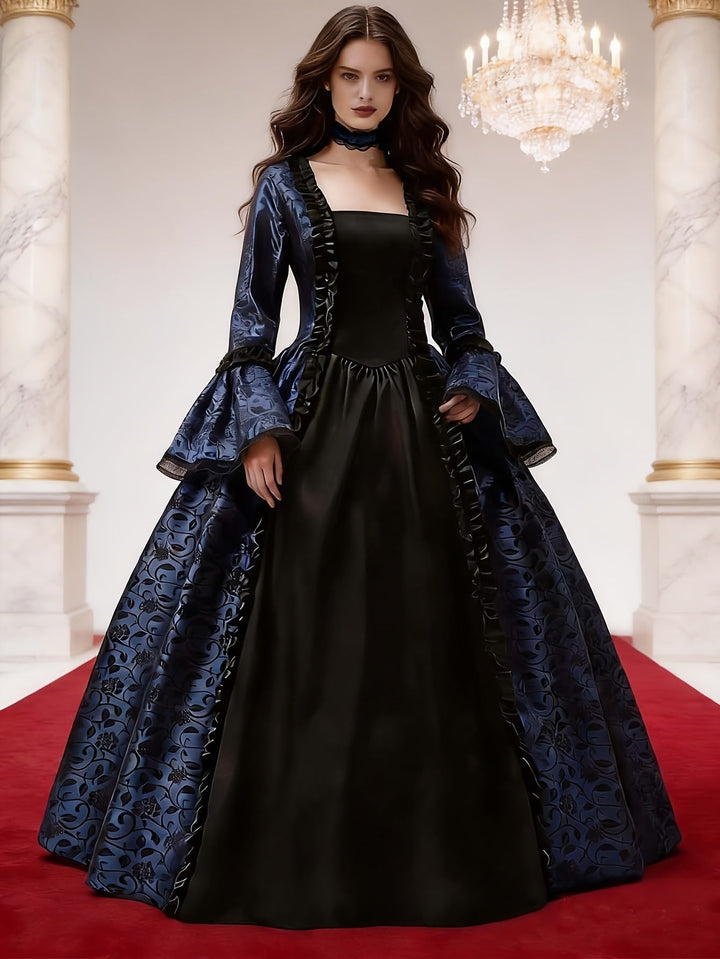 Women's Gothic Vampire Halloween Costume Dress with Flared Sleeves 2