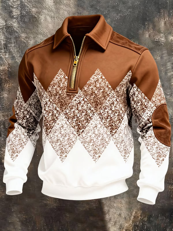 Men's Argyle Quarter Zip Pullover with Contrast Panels 2