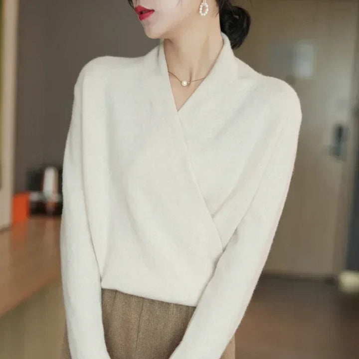Women's Elegant Cashmere Wrap Front Sweater 16