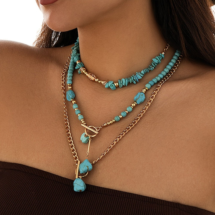 Bohemian Turquoise Beaded Layered Necklace Set of 3 for Women 2