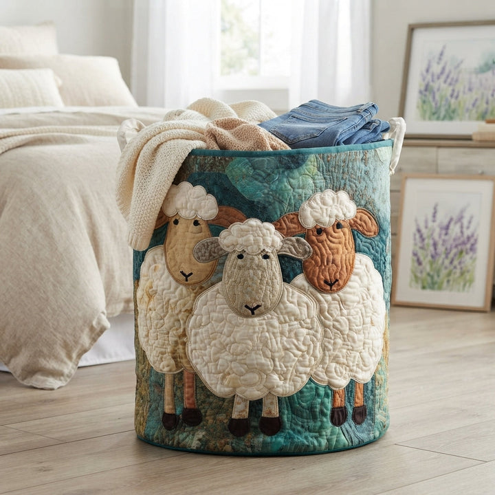 Quilted Fabric Laundry Basket with Canvas Handles, Self-Standing, 3 Sizes 4