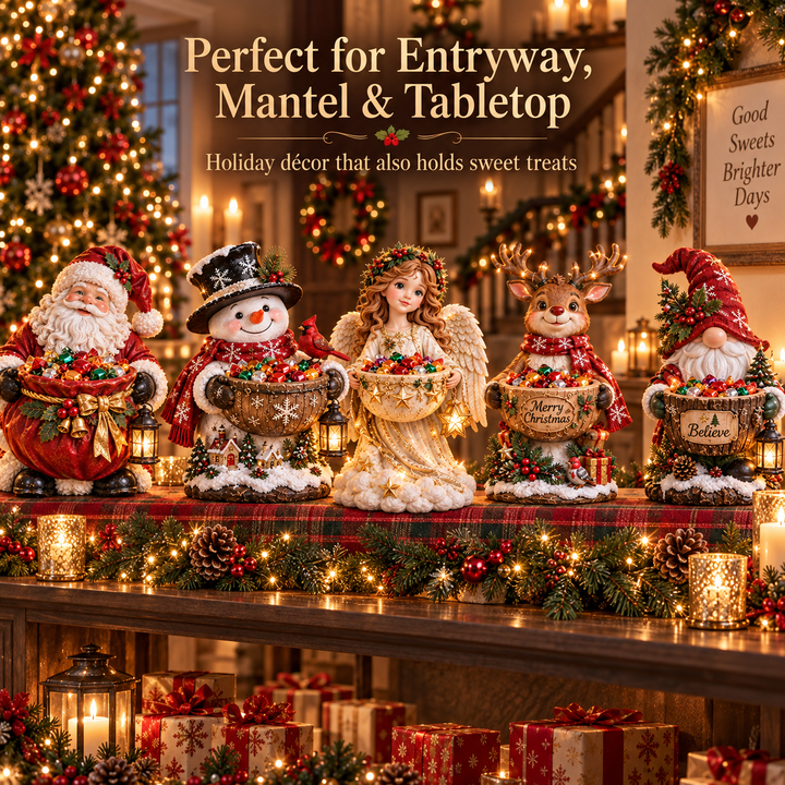 Christmas Candy Bowl with Warm Glow, Festive Character Figure 7