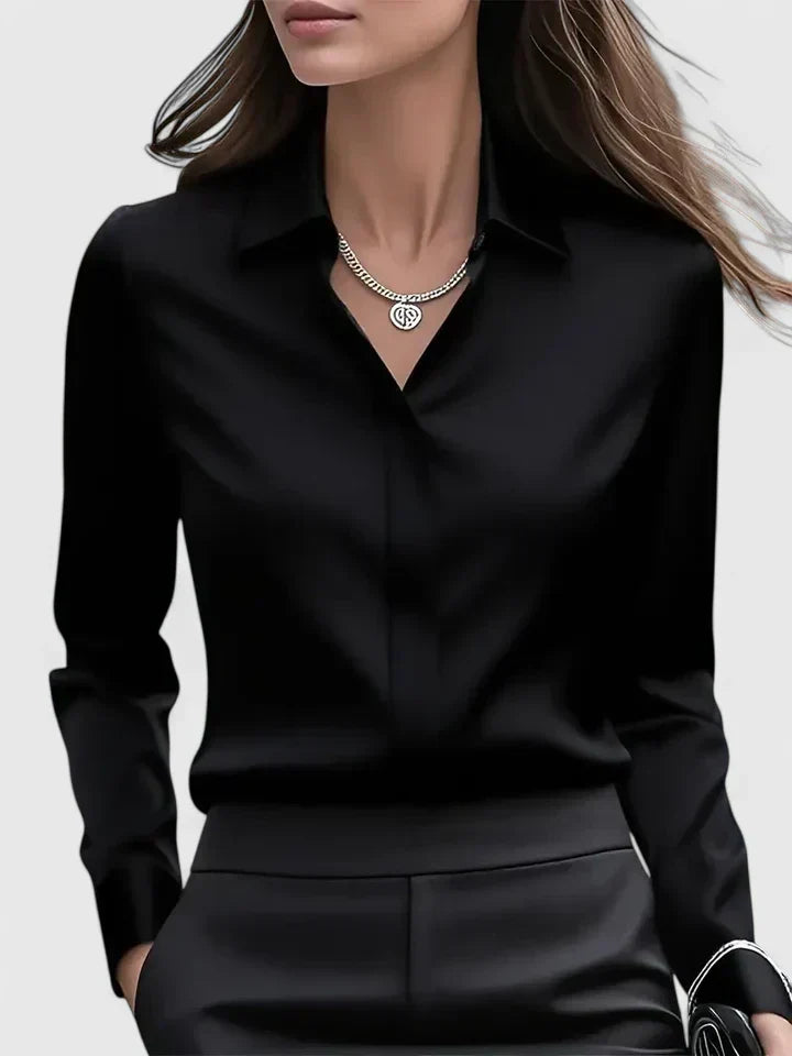 Women's Satin Long Sleeve Blouse - Polished Office Shirt 3