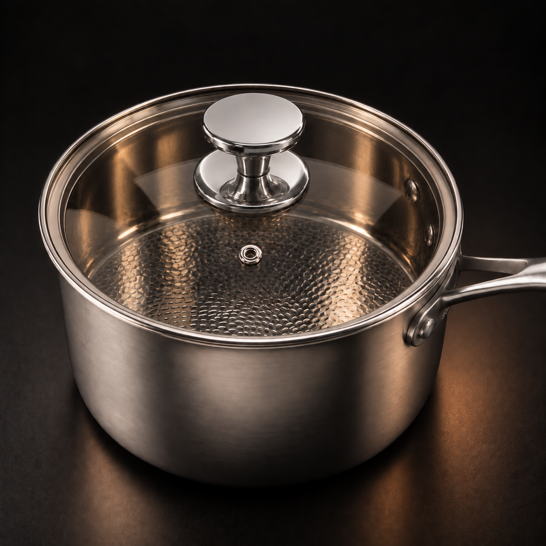 PFAS-Free Titanium Saucepan with Lid, Hand-Hammered 3
