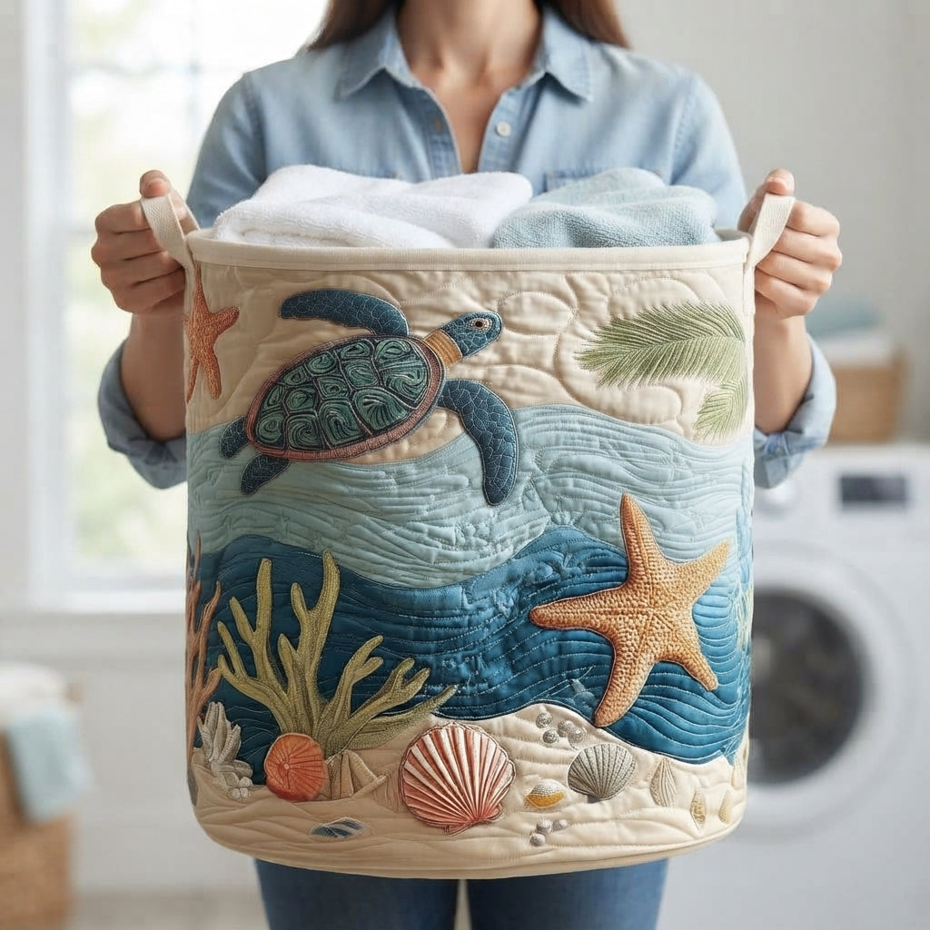 Quilted Laundry Basket with Canvas Handles, Self-Standing Cotton-Poly Hamper 5