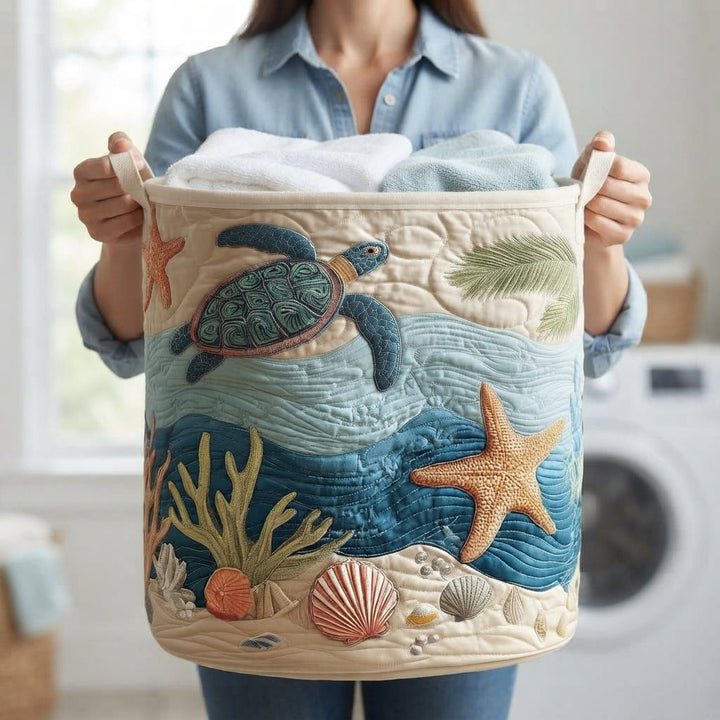 Quilted Laundry Basket with Canvas Handles, Self-Standing Cotton-Poly Hamper 5