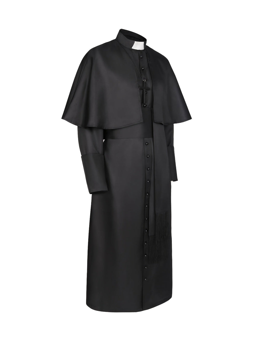 Men's Halloween Priest Costume with Long Robe, Cape and Cross 4
