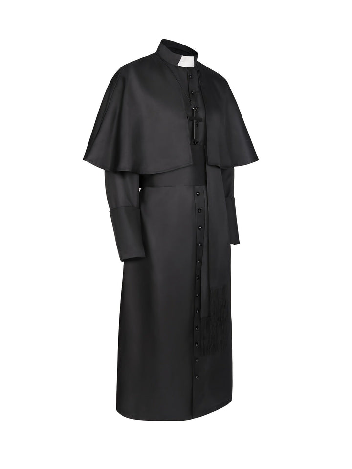 Men's Halloween Priest Costume with Long Robe, Cape and Cross 4