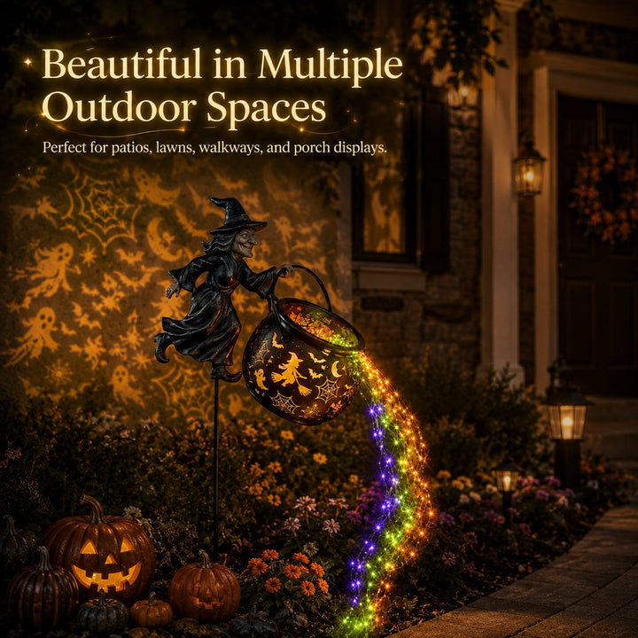 Halloween Witch Cauldron Garden Light with Colorful Glow and Spooky Projections 8