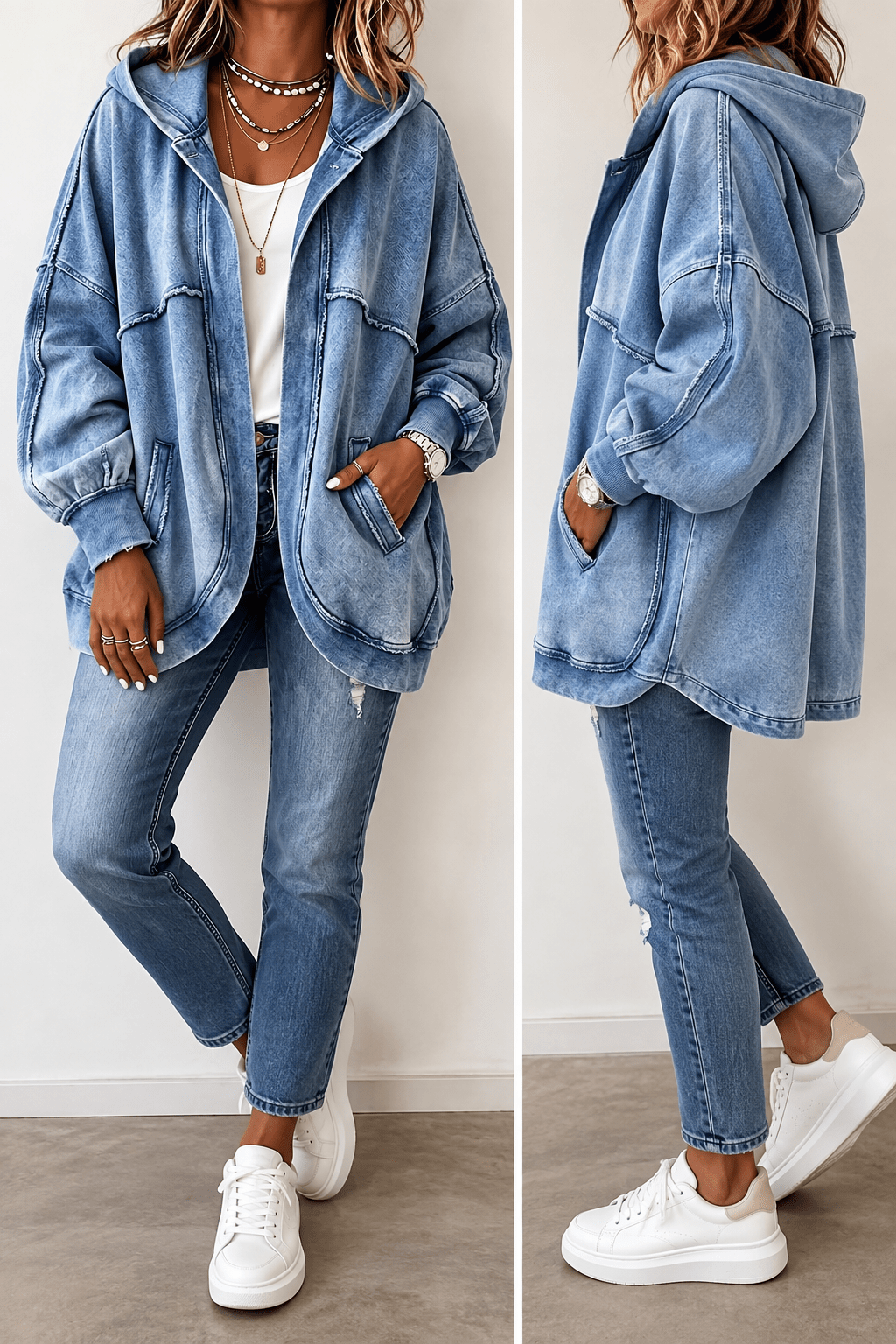 Cozy Vintage-Washed Hooded Sweatshirt Jacket 3