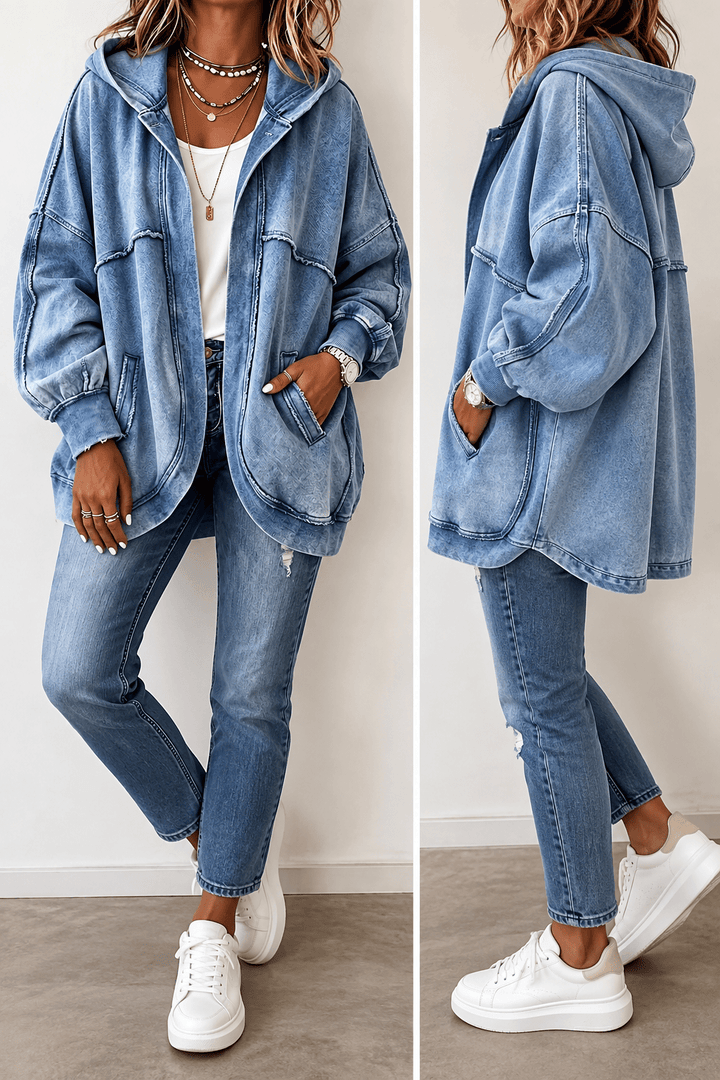 Cozy Vintage-Washed Hooded Sweatshirt Jacket 3