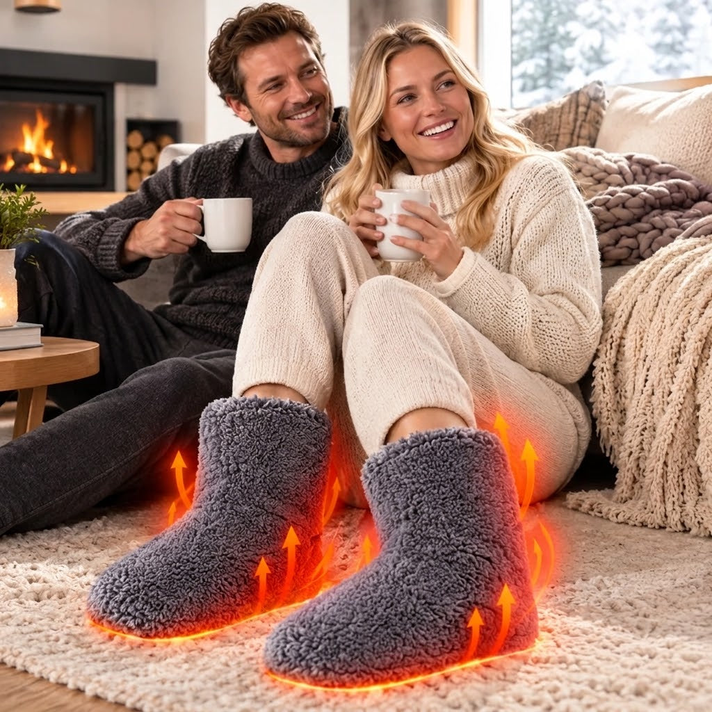 USB Heated Slippers, Ankle-High, Washable, Plush, Non-Slip, Sizes 5-10 5