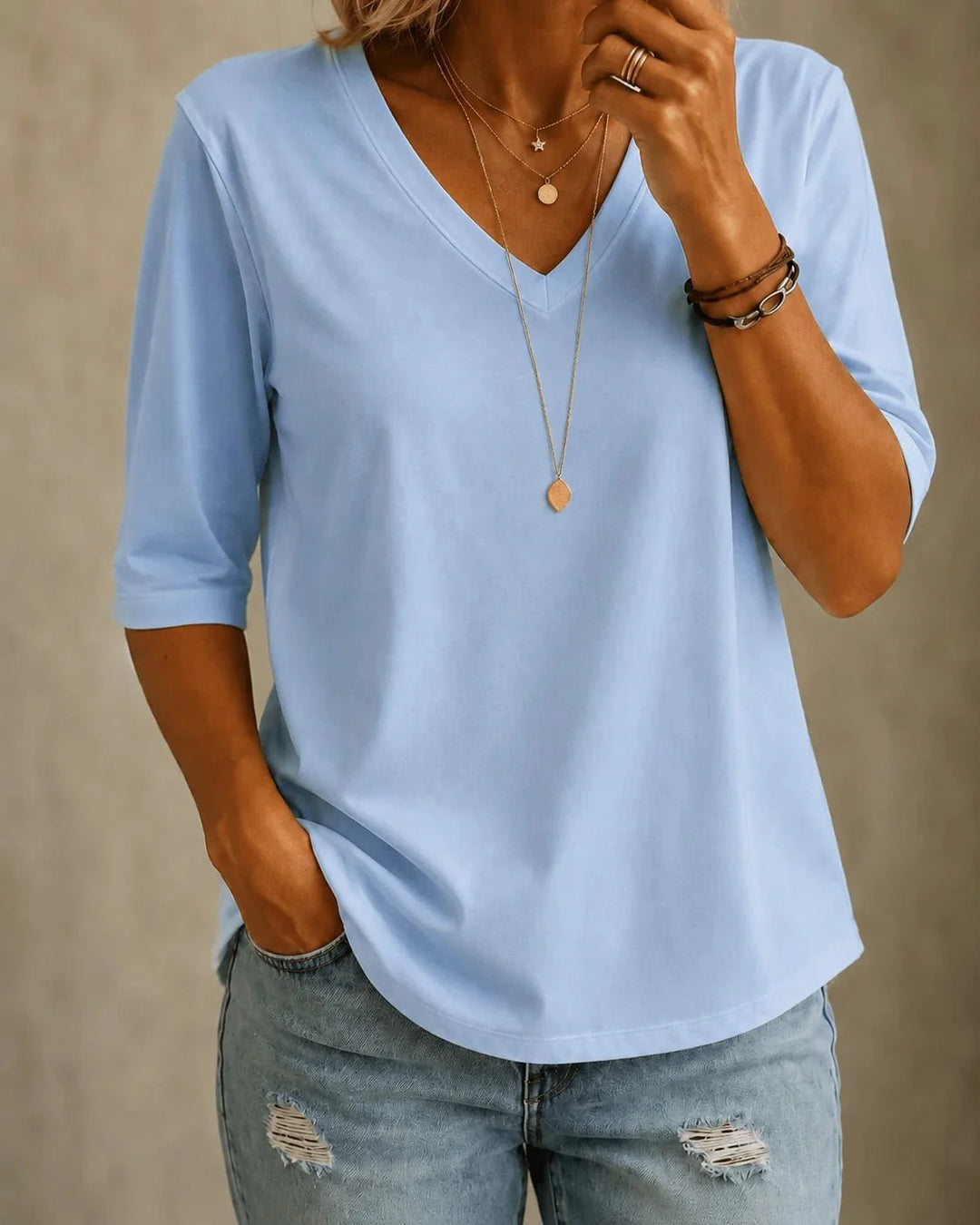 Classic V-Neck Half-Sleeve Tee 1