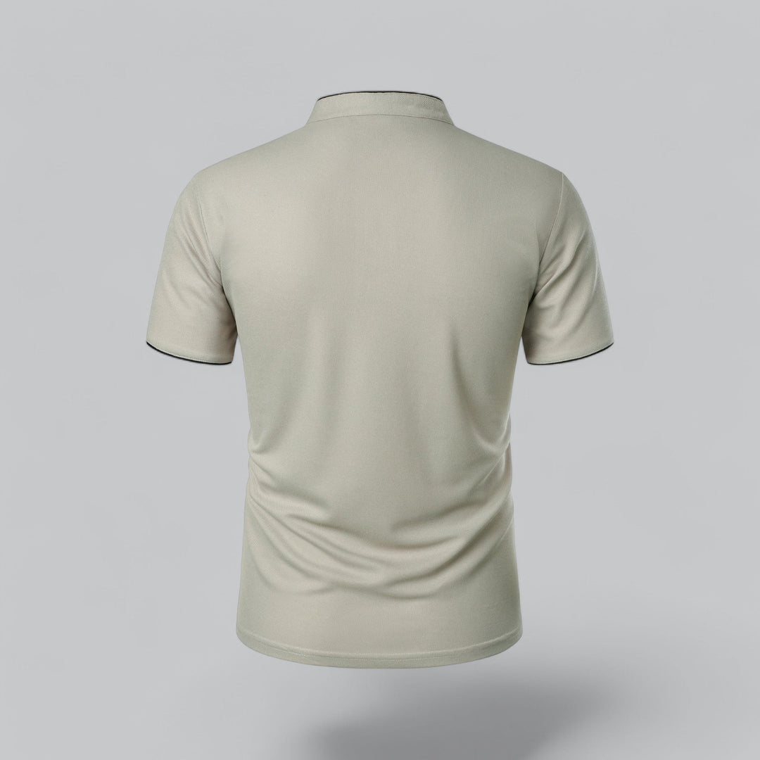 Men's Collarless Polo Shirt with Short Sleeves and Stand-Up Neckband 12