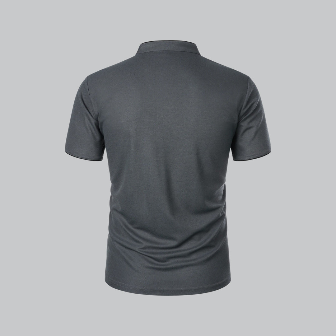 Men's Collarless Polo Shirt with Short Sleeves and Stand-Up Neckband 14