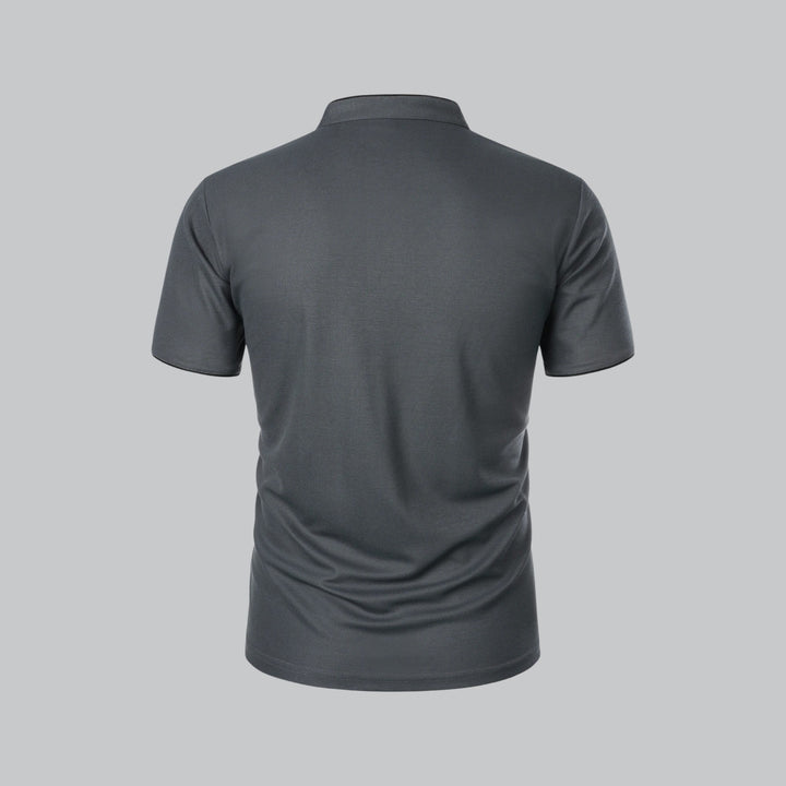 Men's Collarless Polo Shirt with Short Sleeves and Stand-Up Neckband 14