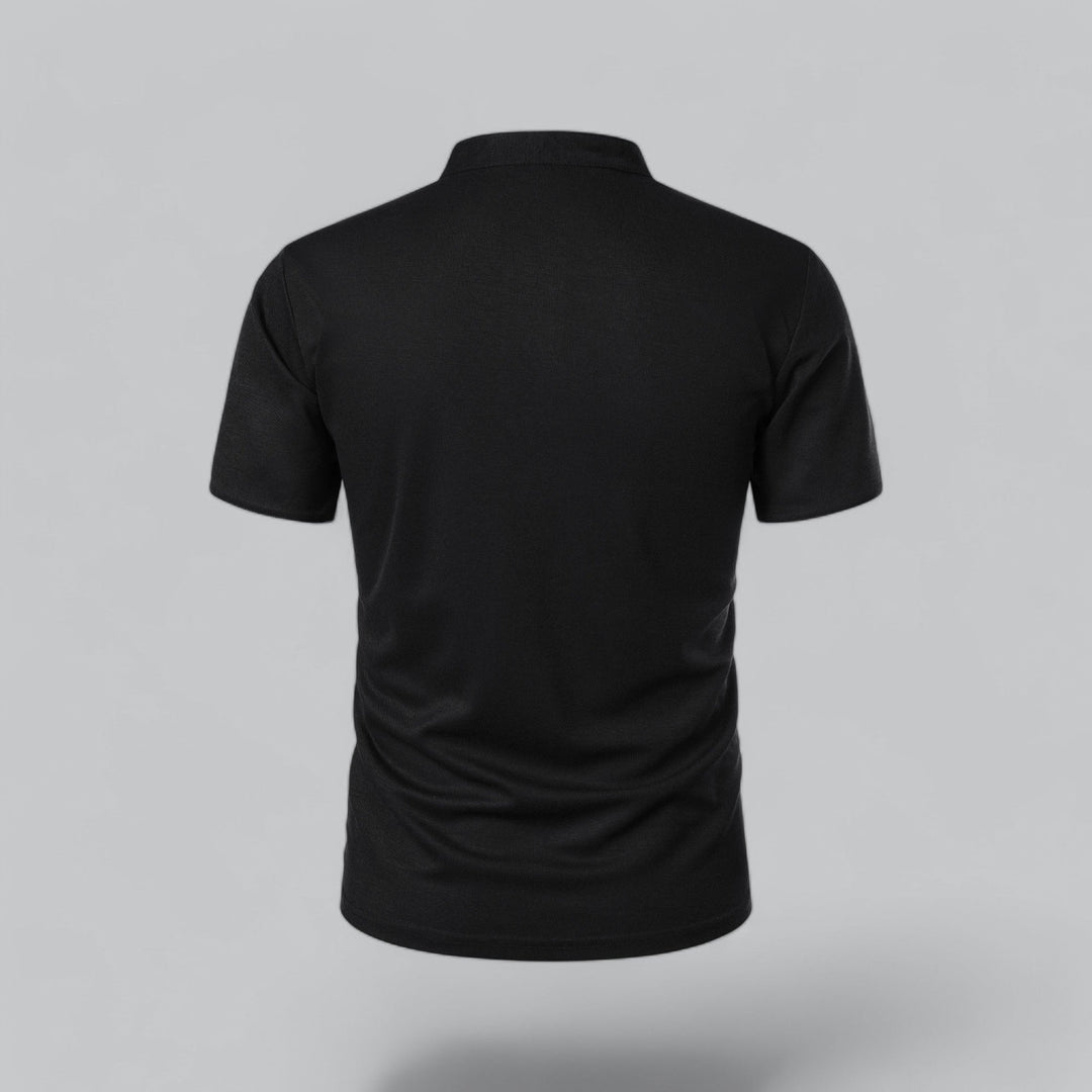 Men's Collarless Polo Shirt with Short Sleeves and Stand-Up Neckband 16