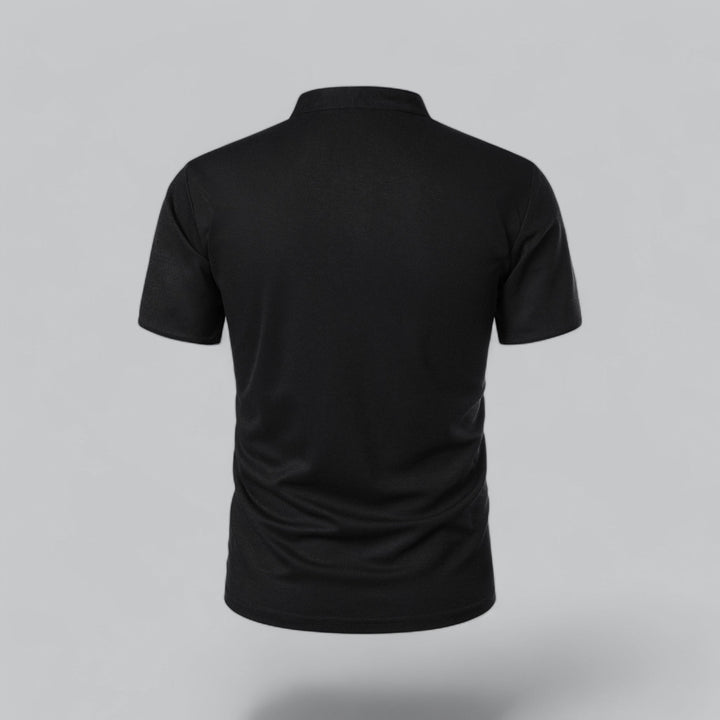 Men's Collarless Polo Shirt with Short Sleeves and Stand-Up Neckband 16