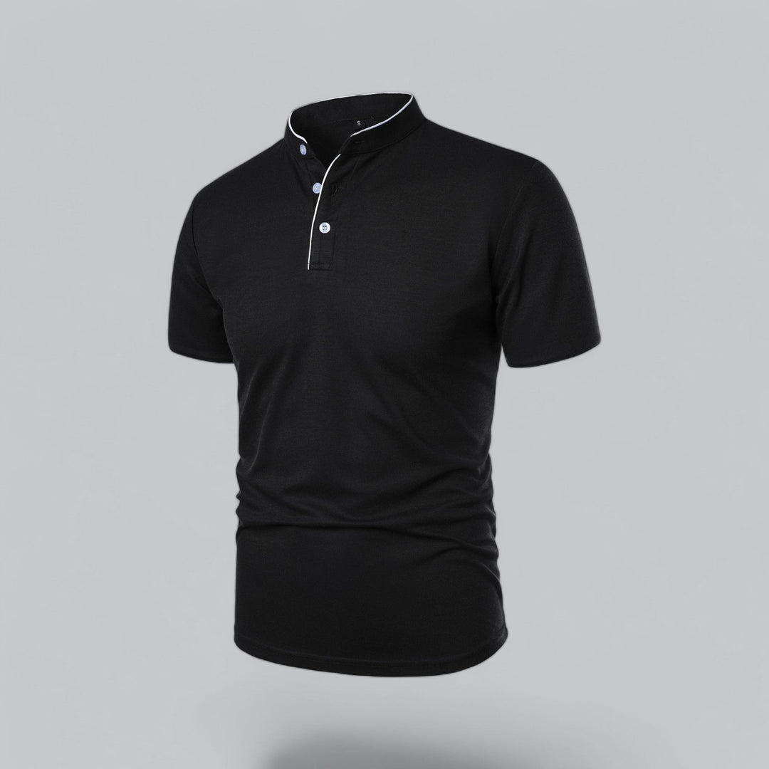 Men's Collarless Polo Shirt with Short Sleeves and Stand-Up Neckband 17