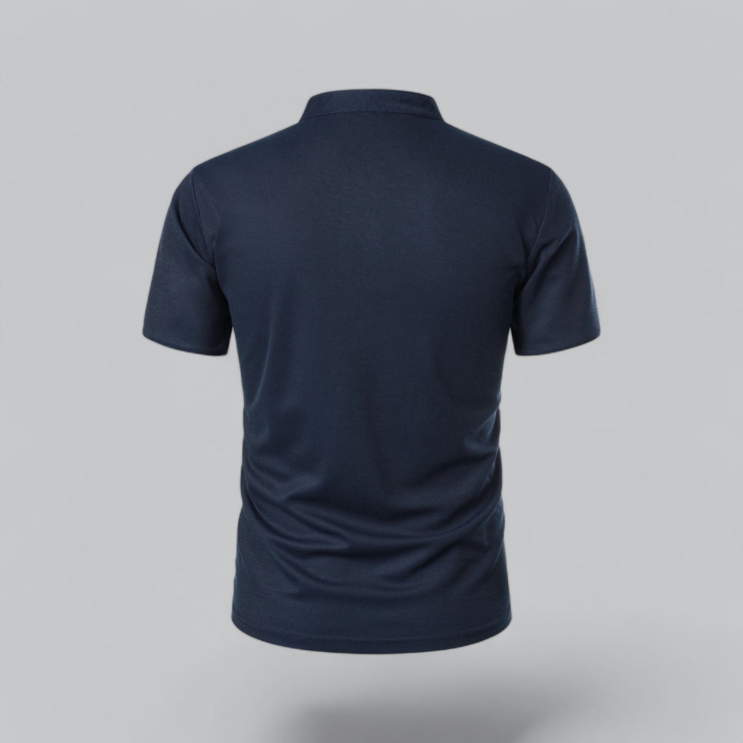 Men's Collarless Polo Shirt with Short Sleeves and Stand-Up Neckband 18
