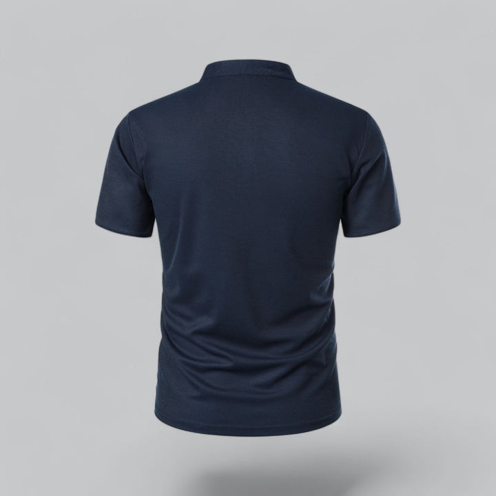 Men's Collarless Polo Shirt with Short Sleeves and Stand-Up Neckband 18