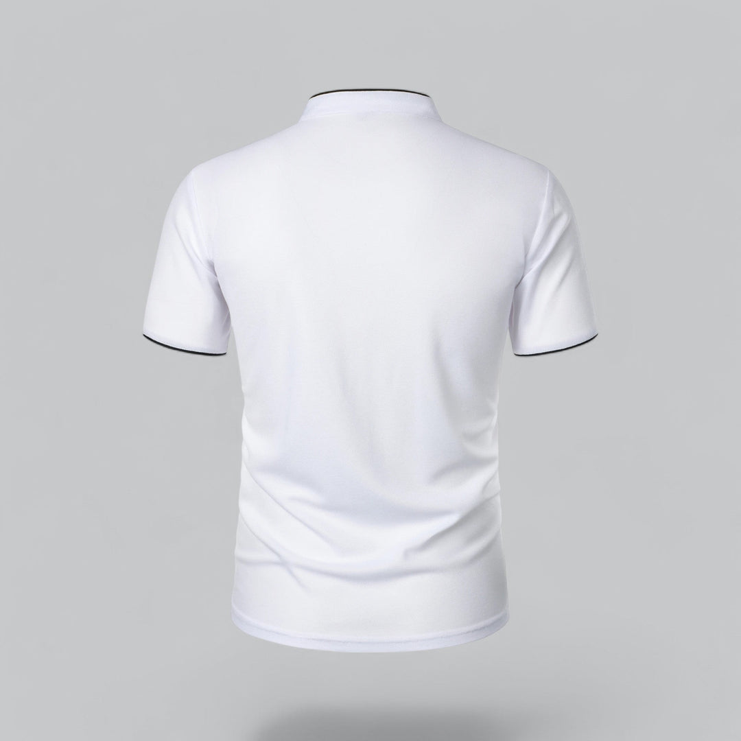 Men's Collarless Polo Shirt with Short Sleeves and Stand-Up Neckband 20