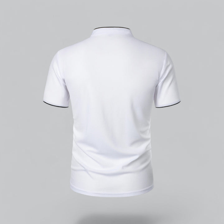 Men's Collarless Polo Shirt with Short Sleeves and Stand-Up Neckband 20