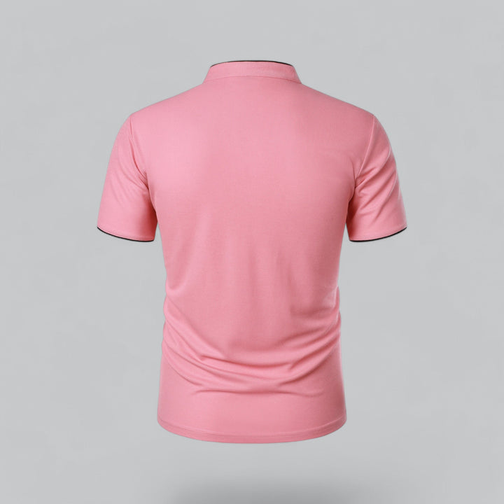 Men's Collarless Polo Shirt with Short Sleeves and Stand-Up Neckband 22