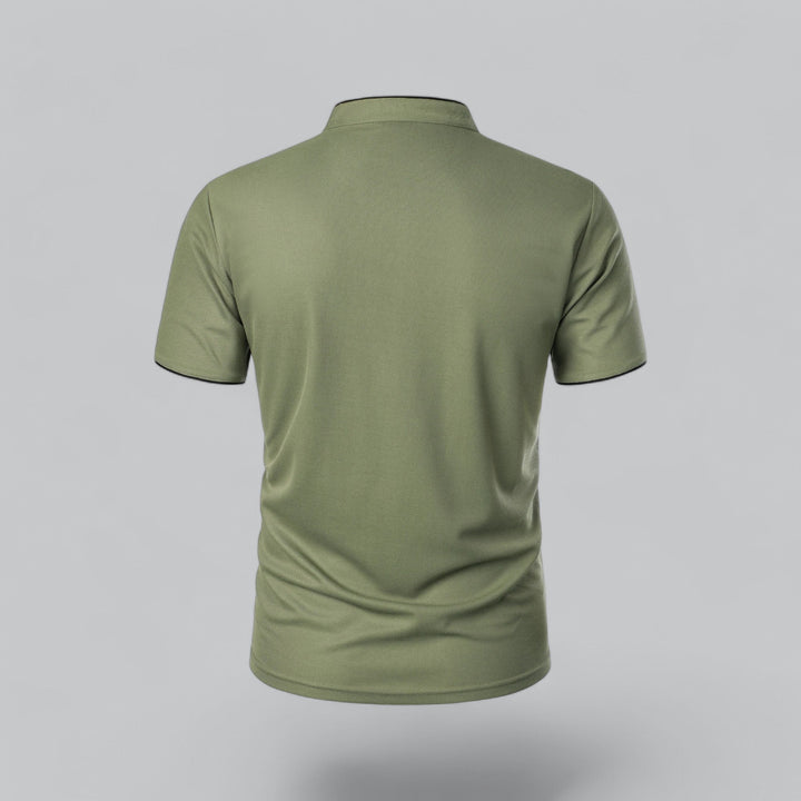 Men's Collarless Polo Shirt with Short Sleeves and Stand-Up Neckband 24