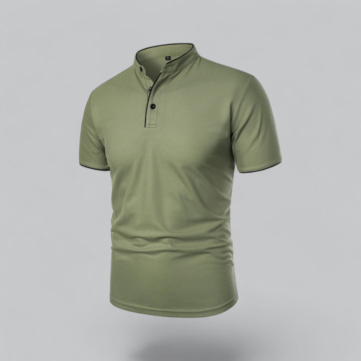 Men's Collarless Polo Shirt with Short Sleeves and Stand-Up Neckband 25