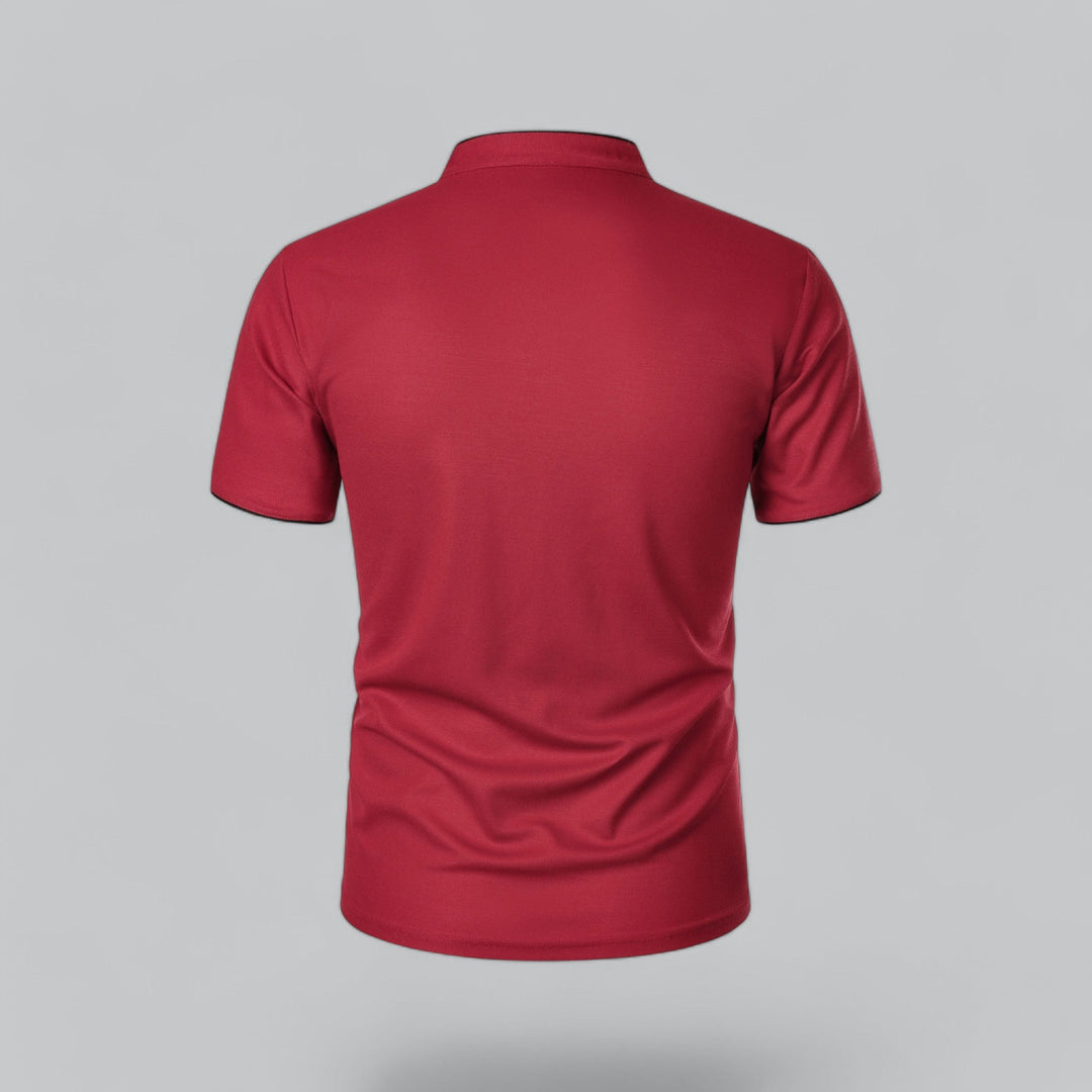 Men's Collarless Polo Shirt with Short Sleeves and Stand-Up Neckband 26