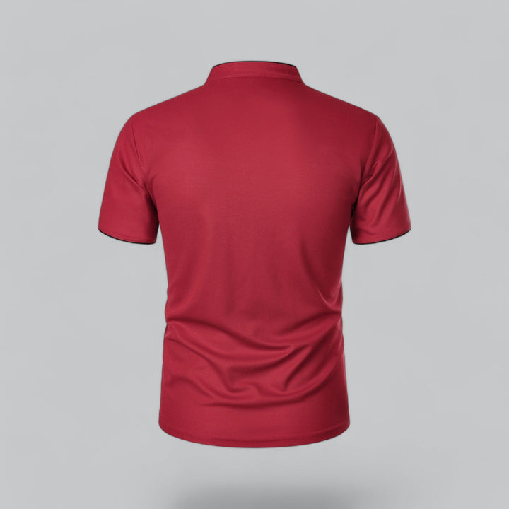 Men's Collarless Polo Shirt with Short Sleeves and Stand-Up Neckband 26
