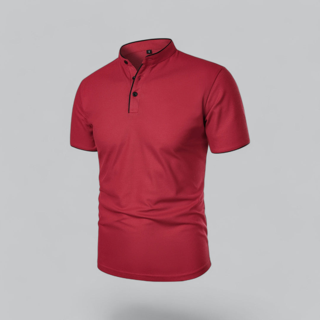 Men's Collarless Polo Shirt with Short Sleeves and Stand-Up Neckband 27