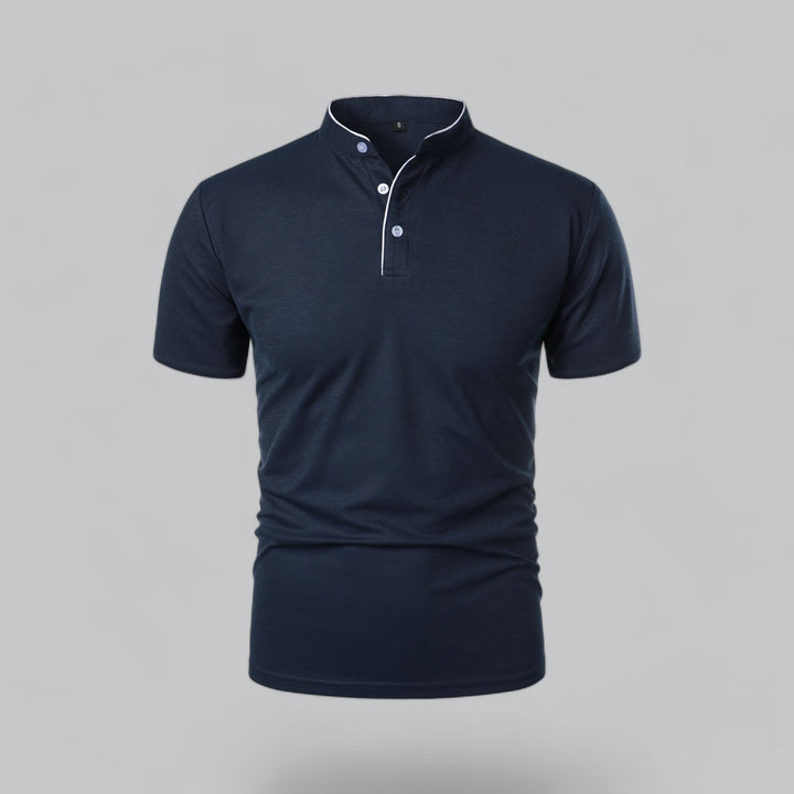 Men's Collarless Polo Shirt with Short Sleeves and Stand-Up Neckband 5