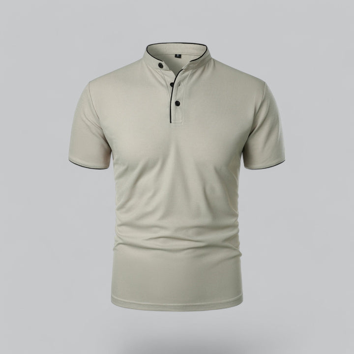 Men's Collarless Polo Shirt with Short Sleeves and Stand-Up Neckband 2