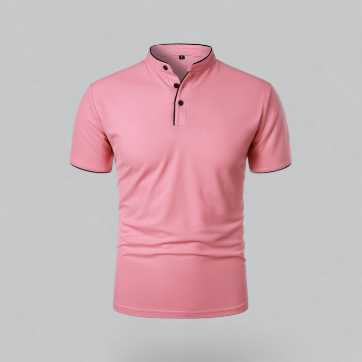 Men's Collarless Polo Shirt with Short Sleeves and Stand-Up Neckband 7
