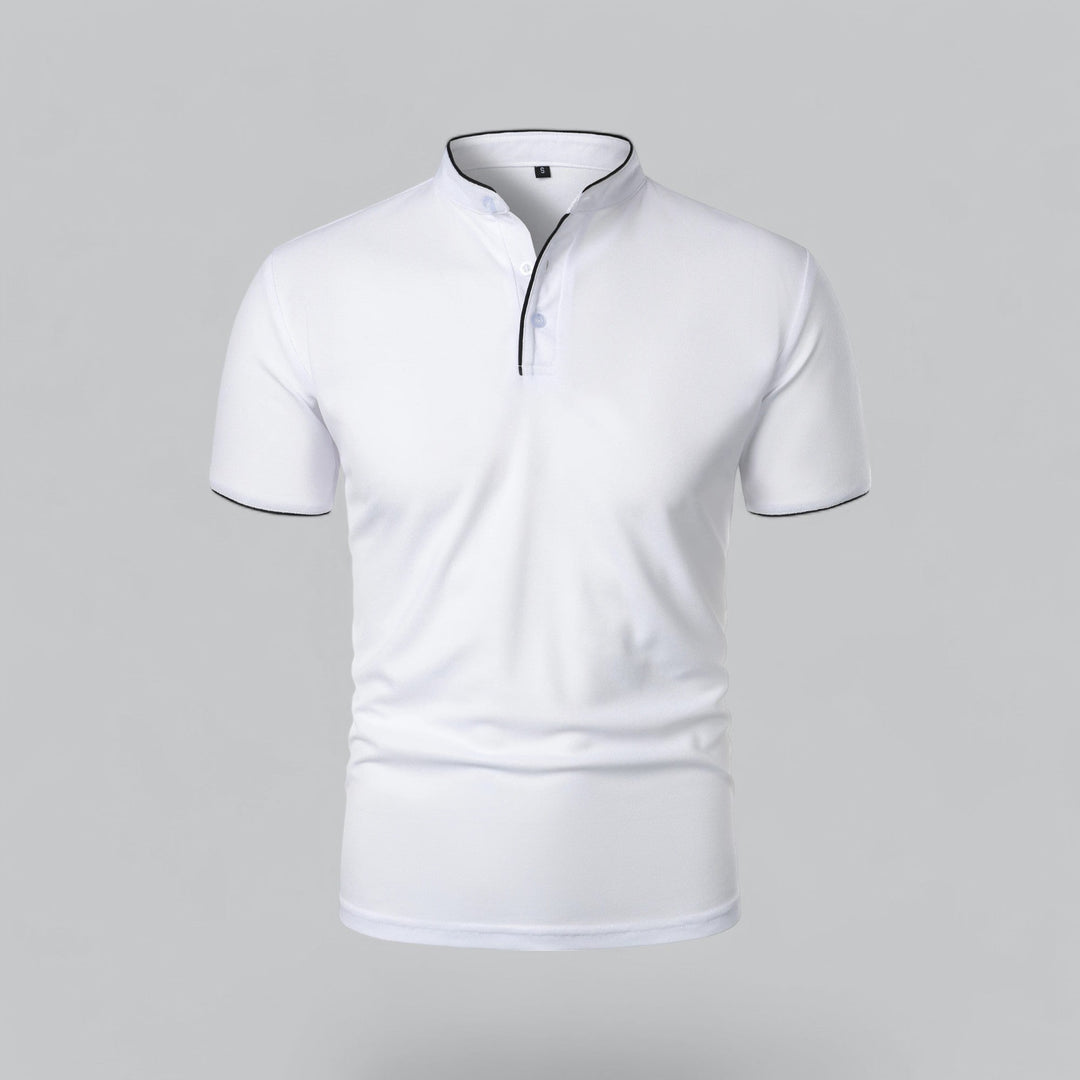 Men's Collarless Polo Shirt with Short Sleeves and Stand-Up Neckband 6