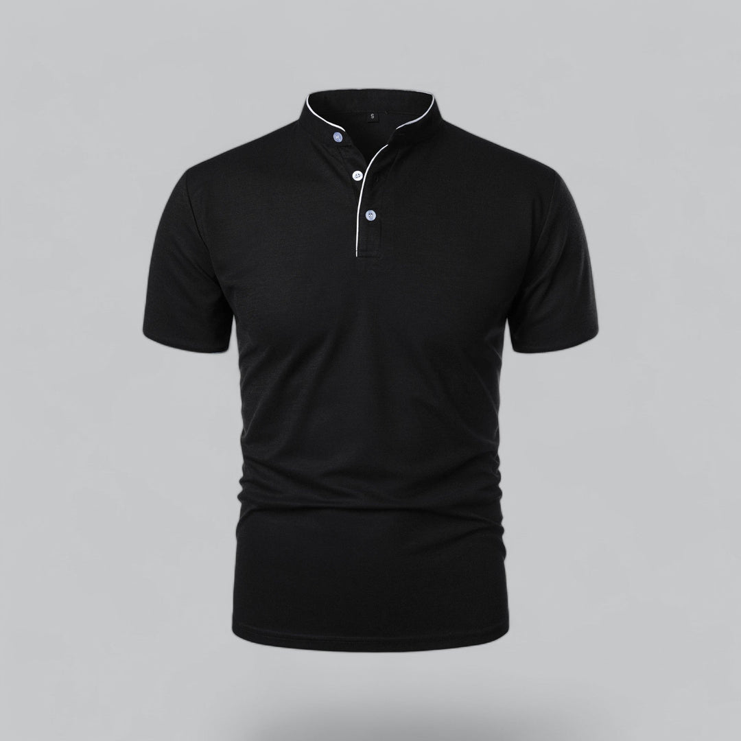 Men's Collarless Polo Shirt with Short Sleeves and Stand-Up Neckband 4
