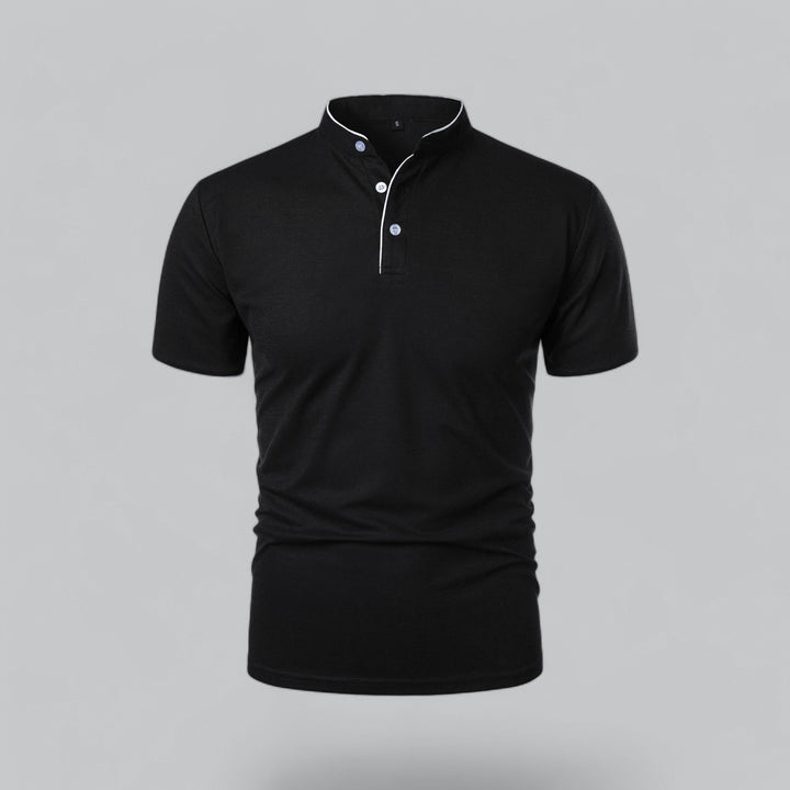 Men's Collarless Polo Shirt with Short Sleeves and Stand-Up Neckband 4
