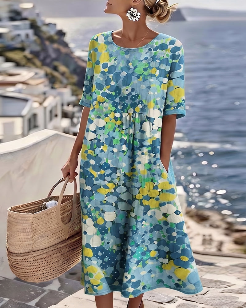 Santorini Midi Dress in Breathable Cotton Blend, Loose Flowing Fit 9
