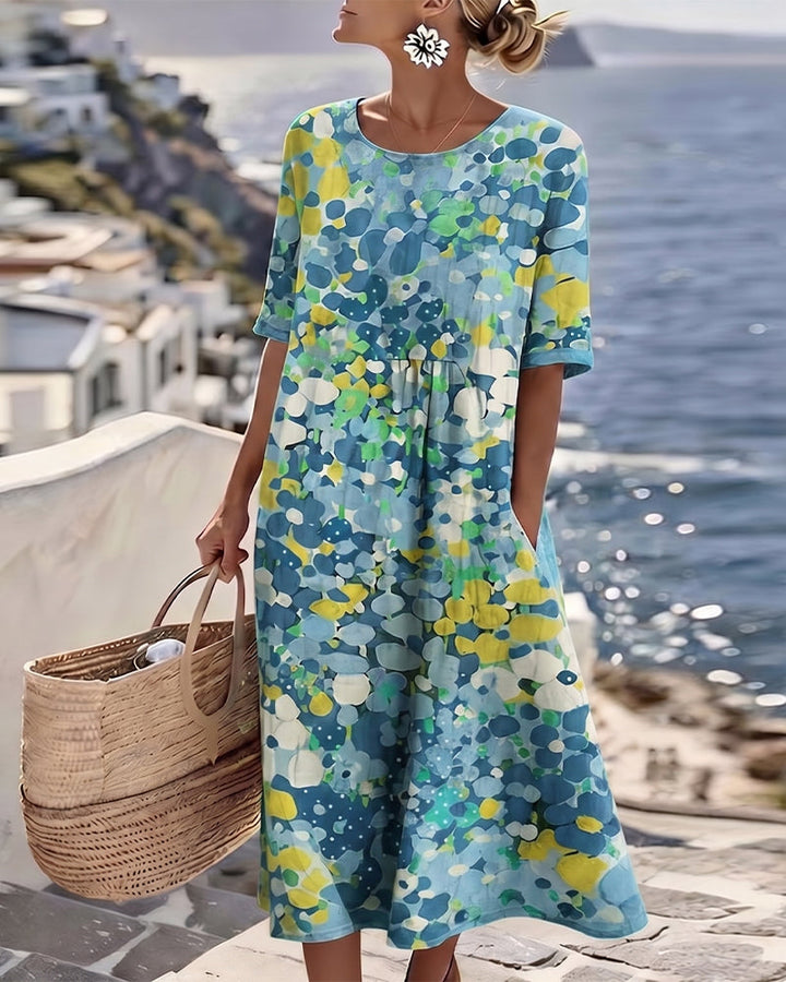 Santorini Midi Dress in Breathable Cotton Blend, Loose Flowing Fit 9
