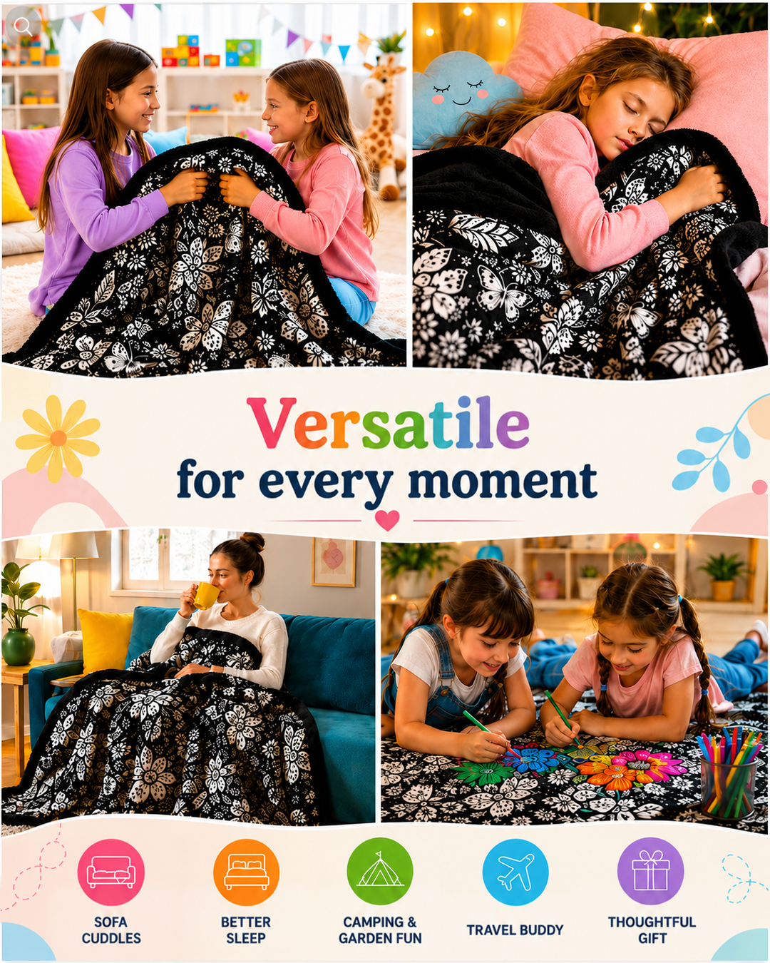 Color & Cuddle Blanket, Soft Velvety Coloring Throw 5