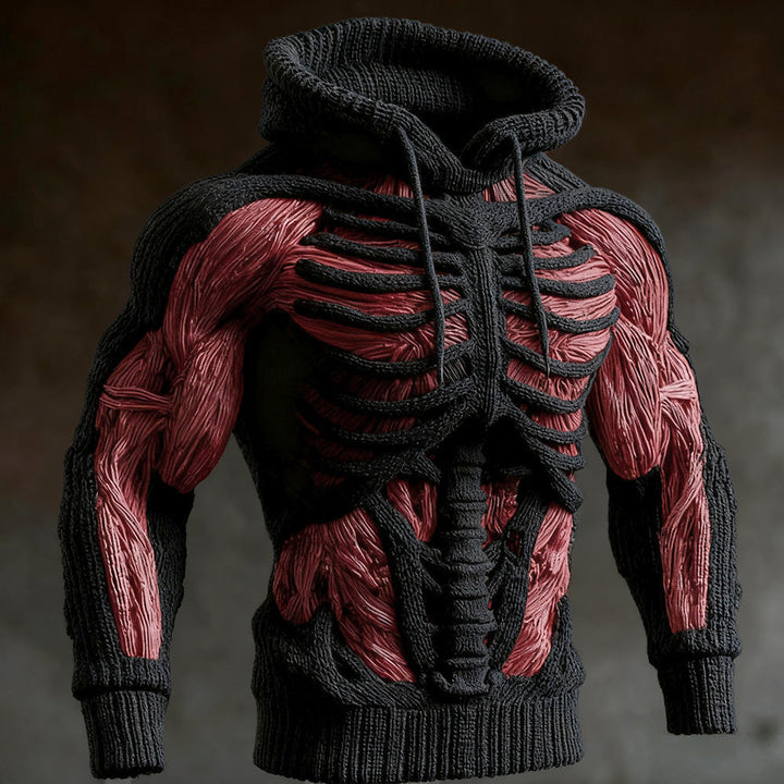 Men's Halloween Knit Hoodie with 3D Skeleton Design, Long Sleeve 2